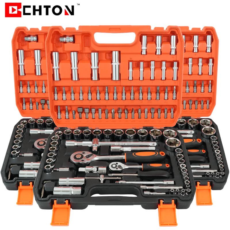 Набор из 94 инструментов для ремонта автомобиля из хром-ванадиевого сплава с быстрым храповым ключом, удлинителями и длинными/короткими головками