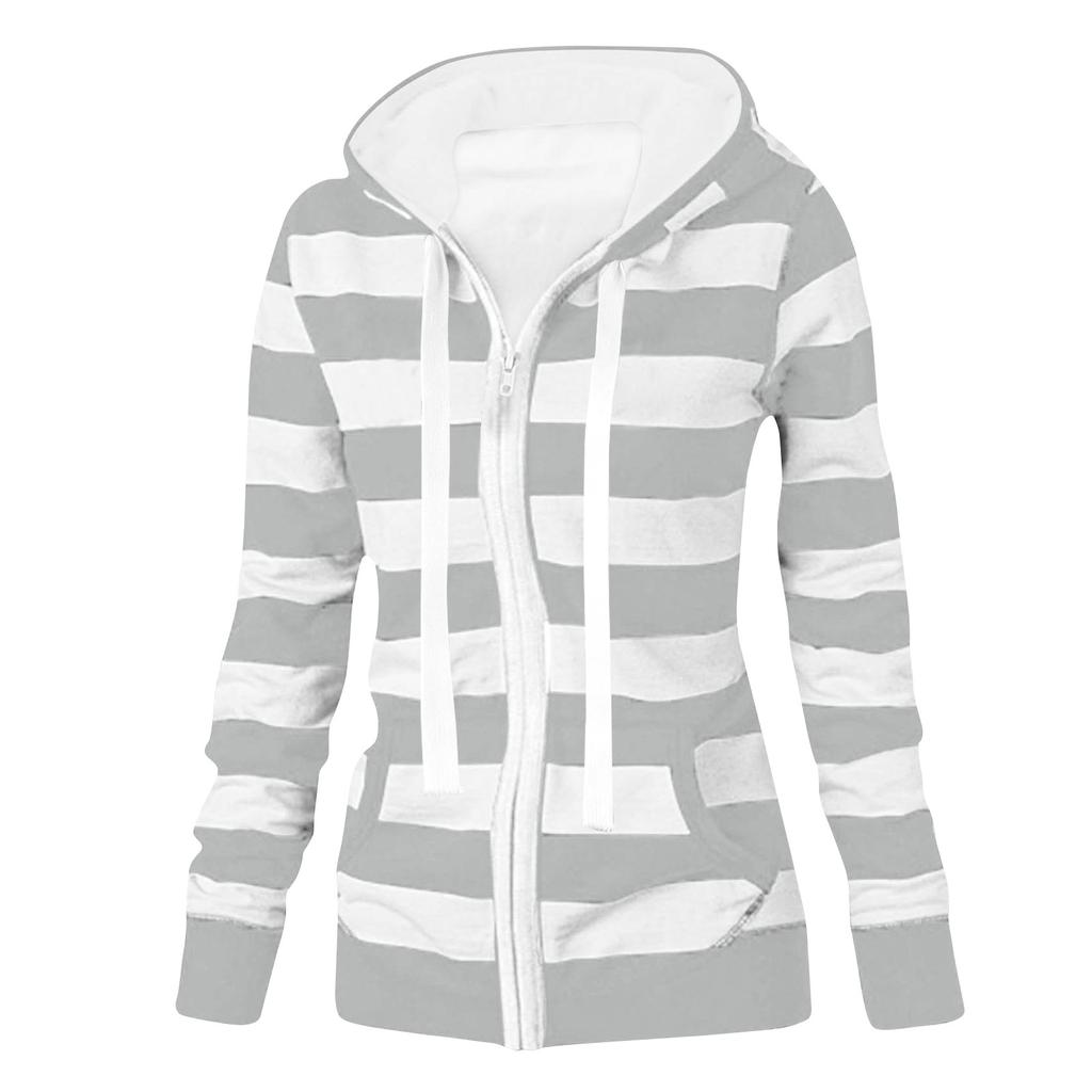 Женская куртка-свитер в полоску с длинным рукавом, свободная спортивная куртка с капюшоном
