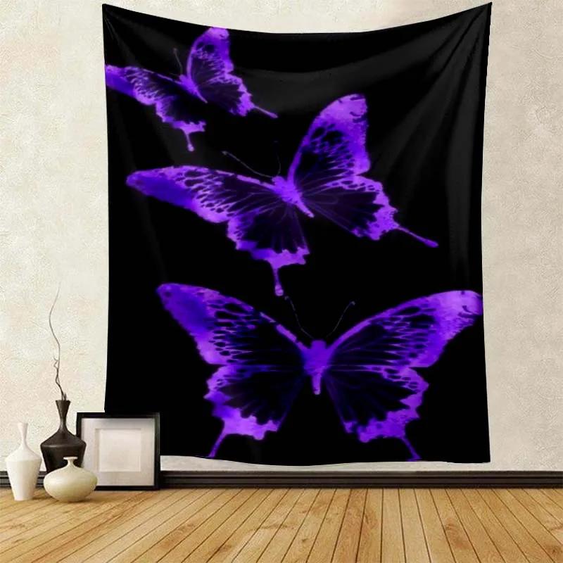 Изысканный черный гобелен с принтом бабочек для женской комнаты, декоративная ткань, настенное покрытие
