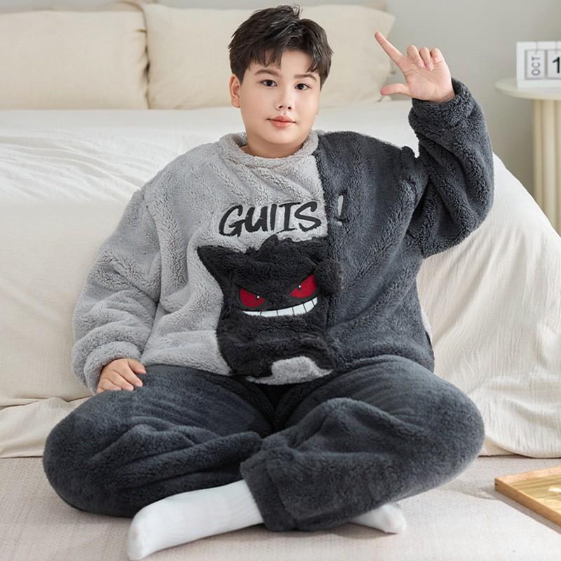 Boys Plus Size Coral Fleece Pajama Set Warm Winter Sleepwear Kids Ages 8 With Cartoon Animal Print