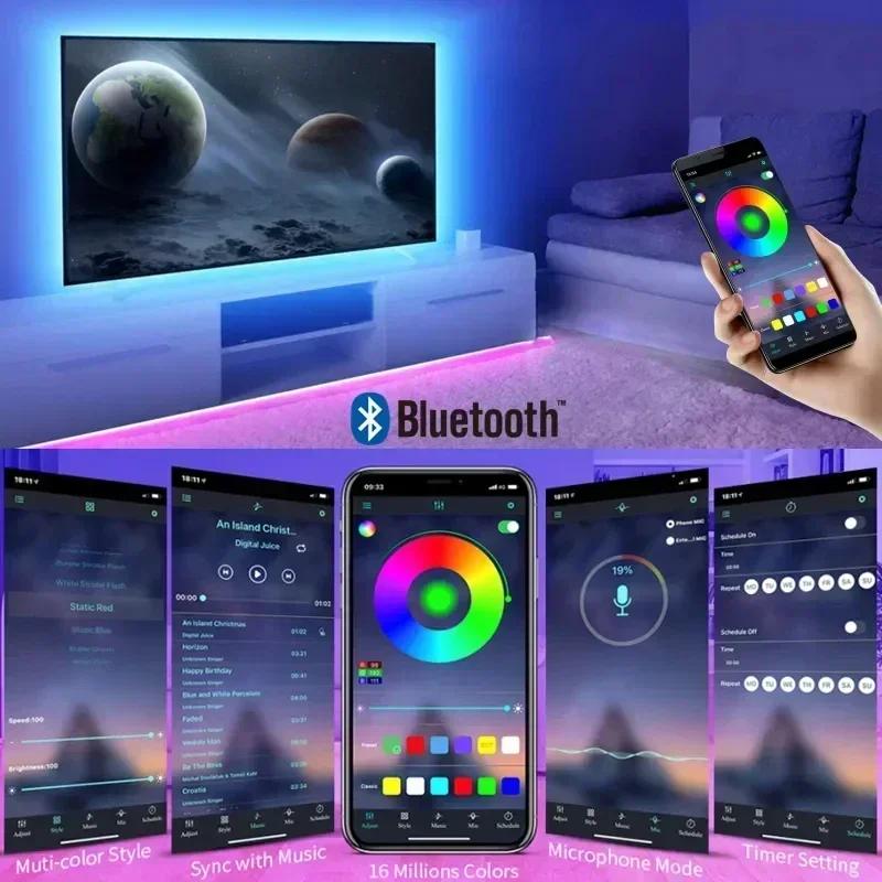 Светодиодные ленты 1M-15M RGB с Bluetooth управлением через приложение, умные светодиодные ленты 5050SMD для украшения гостиной и вечеринок