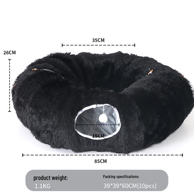 Plush Warm Cat Tunnel Nest with Removable Pad - Indoor Pet Bed