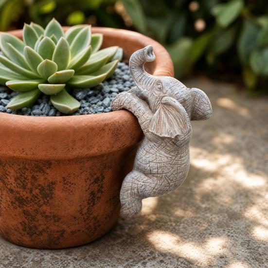 Flower Pot Figurine Elephant Ornament Unique Table Shape Decorative Carved Decoration for Home