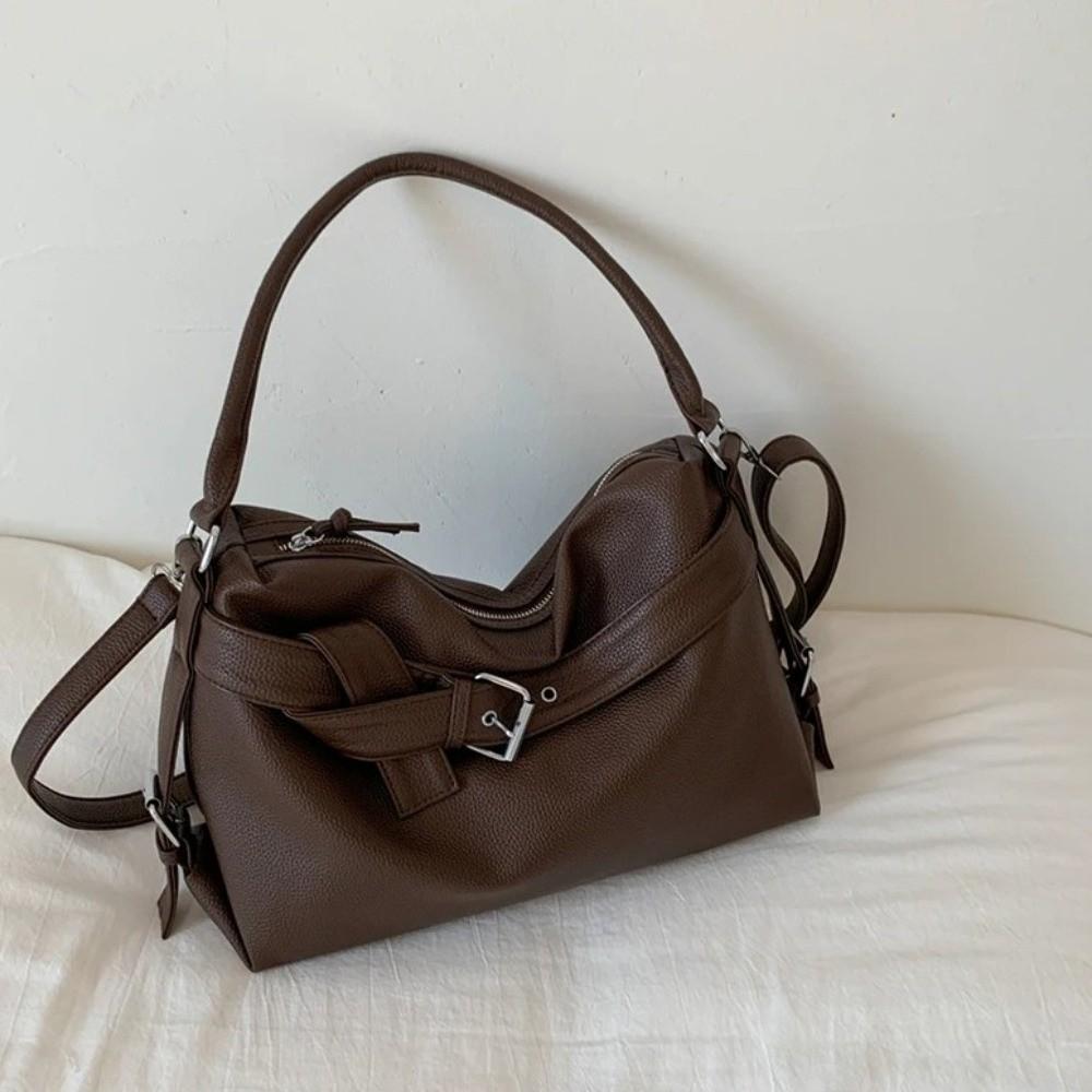 Large Capacity Motorcycle Shoulder Bag Soft Underarm Bag Leather Tote Bag Casual Commuting