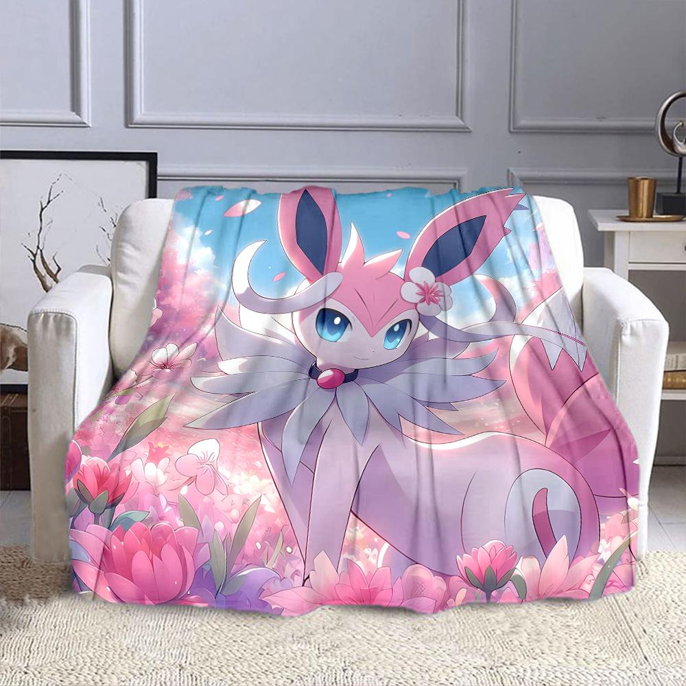 Cute Sylveon Eevee Pink Blanket for Couch or Bed - 3D Pattern Decor Blanket - Cozy Soft Fuzzy Blankets Suitable for All Seasons