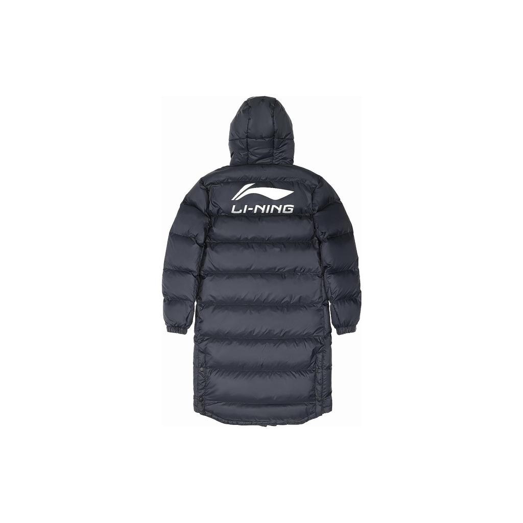 Li Ning однотонный капюшон с застежкой-молнией и логотипом, толстый пуховик средней длины, мужская верхняя одежда, черный цвет AYMS197-1