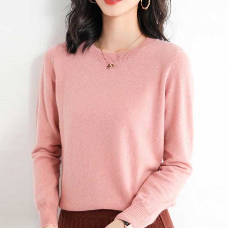 IHUASU Женский осенне-зимний свитер-пуловер, тонкий однотонный трикотажный свитер с длинным рукавом и круглым вырезом, короткий абзац
