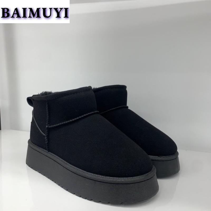 Ботильоны на платформе с плоскими каблуками, женские зимние ботинки из хлопка и меха, зима 2025 года, модная теплая повседневная обувь из замши, женский бренд Botas Mujer