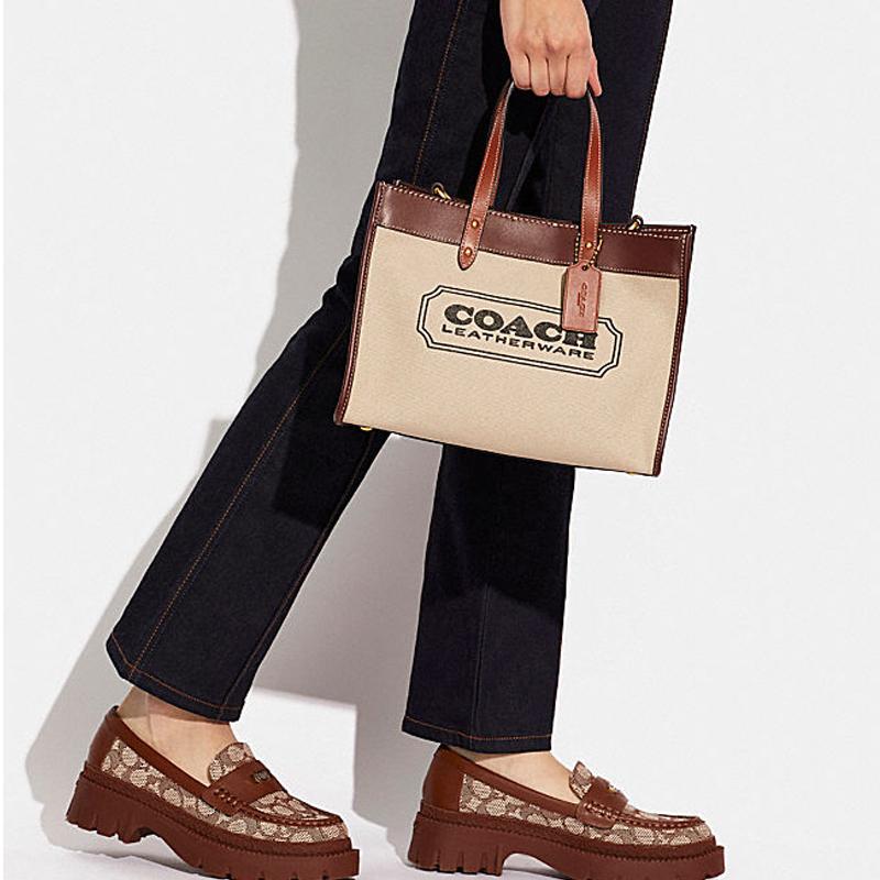 Coach Field 30 Classic Large Capacity Logo Print Canvas And Leather Tote Bag Women Tote Bags C8459-B4TXJ