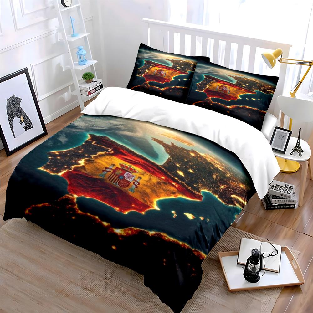 Spain Map Nightlight Design Bedding Duvet Cover Set Duvet Cover Pillowcases Home Decor (1 * Duvet Cover 2 * Pillowcases, without duvet insert)