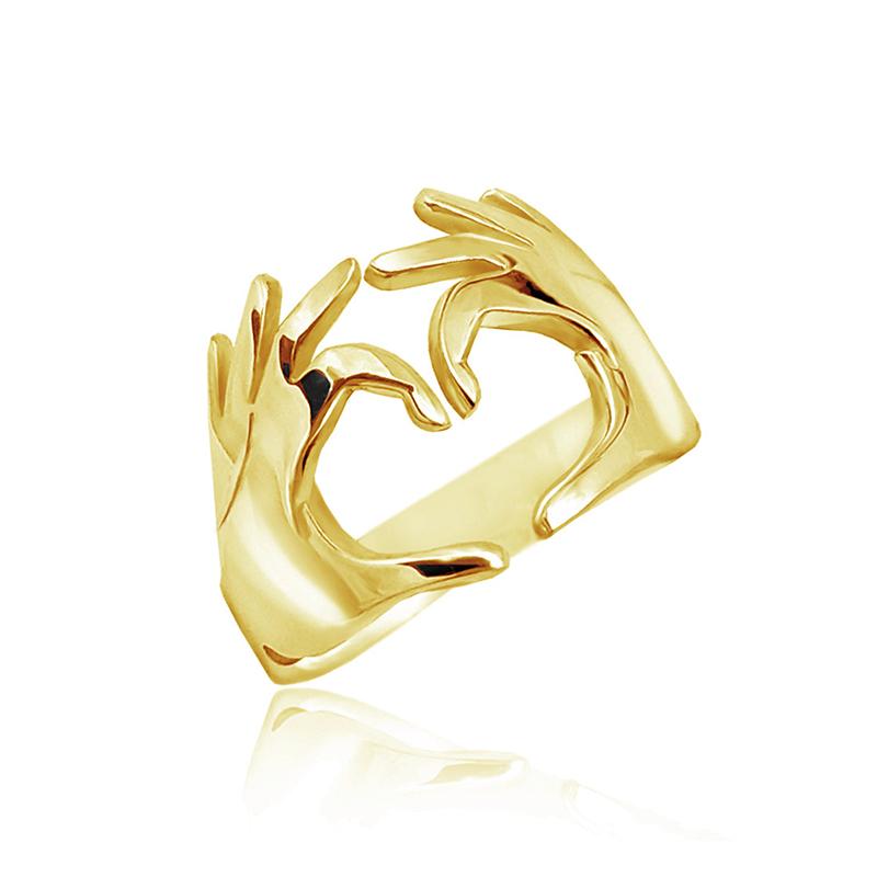 Huitan Double Hand Heart Love Couple Rings Модные регулируемые кольца для женщин/мужчин, дизайн обнимающих рук, модные ювелирные изделия