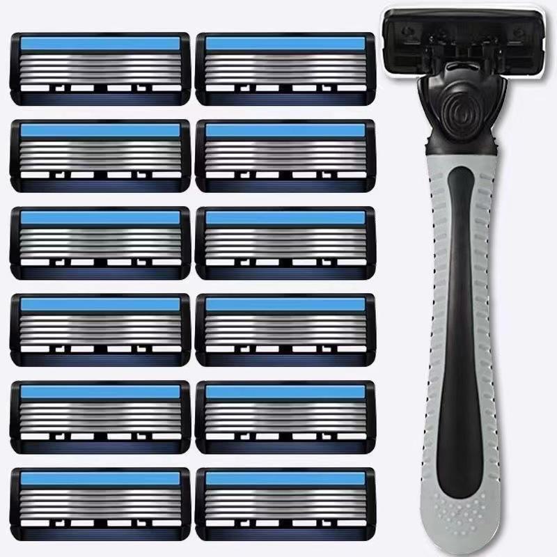 Six-Layer Manual Razor for Men with Stainless Steel Blades