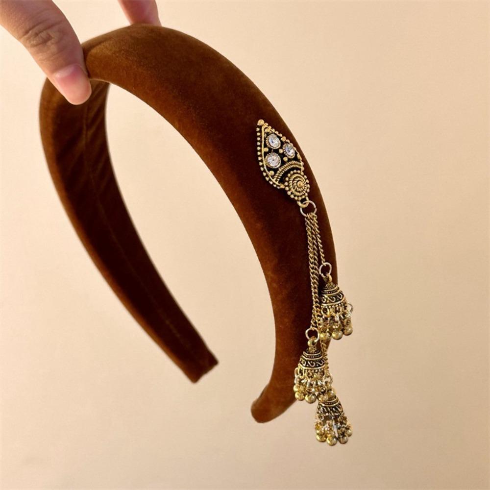 Retro Ethnic Style Hair Hoop Velvet Pendant Hair Clip Head Wear Tassel Bell Hair Band  Headwear