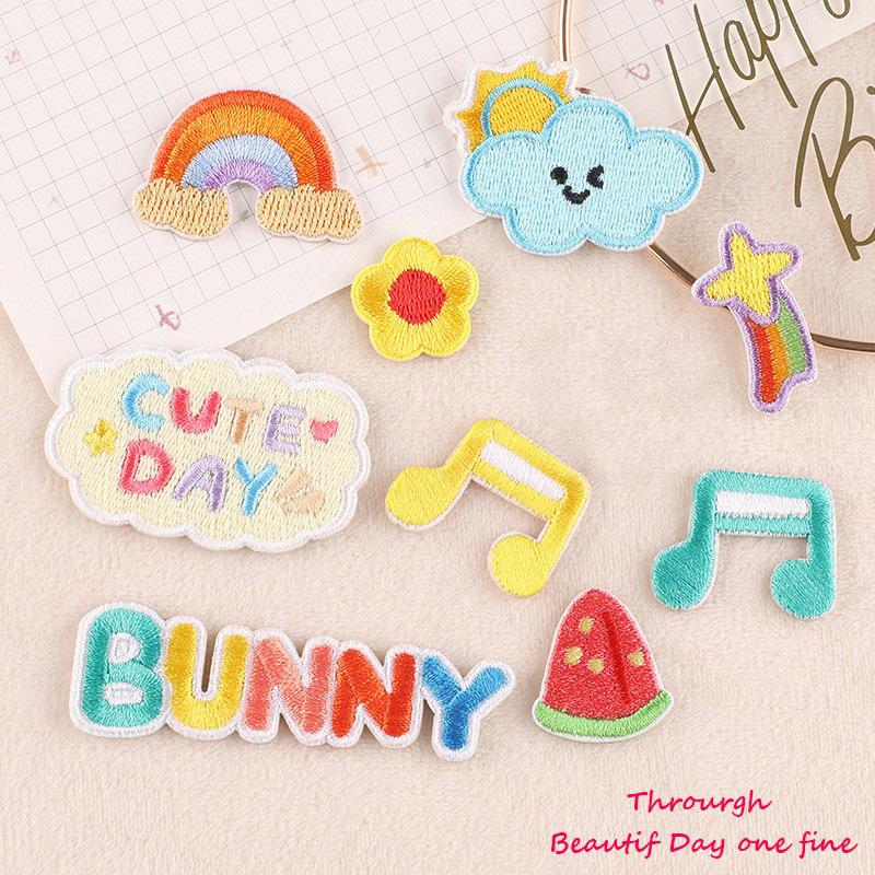Embroidery Label Cartoon Animation Rainbow English Letter Patch Sticker Clothing Accessories Hand Account DIY Self-adhesive Cloth Sticker