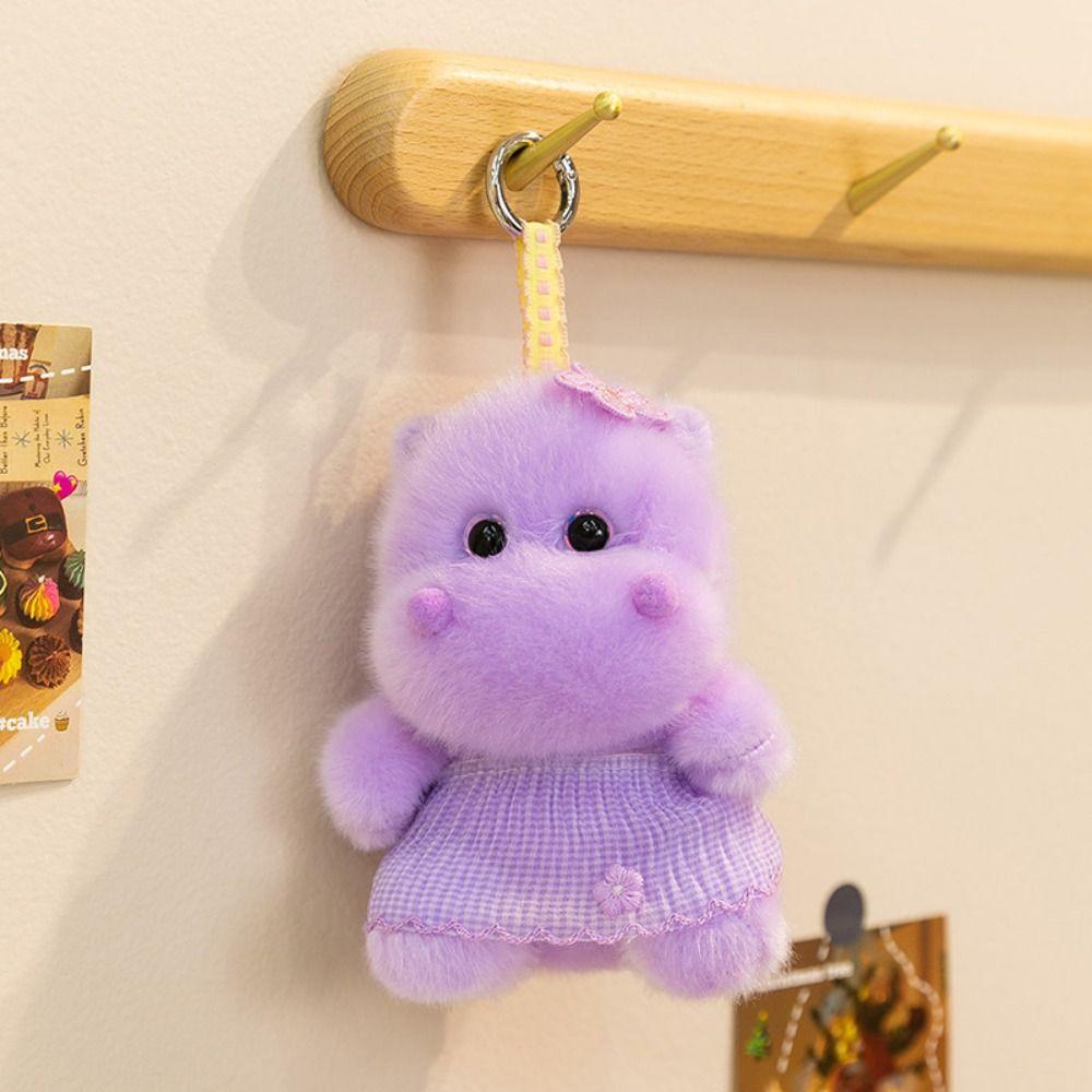 Stuffed Animal Hippos Plush Keychain PP Cotton Purple Hippos Plush Toy  Backpack Decoration