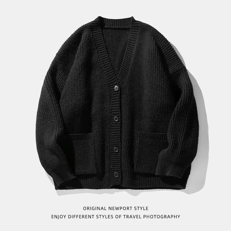 Модный вязаный кардиган в японском стиле с V-образным вырезом - Осенне-зимний свободный свитер для пар