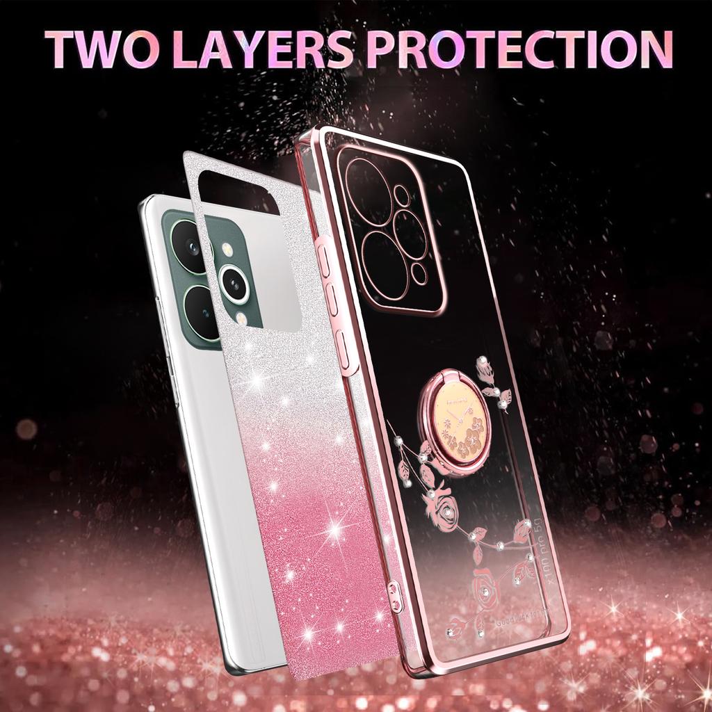 For Realme 15 Pro 5G Case Ring Kickstand TPU Flowers Phone Cover Gradient Glitter