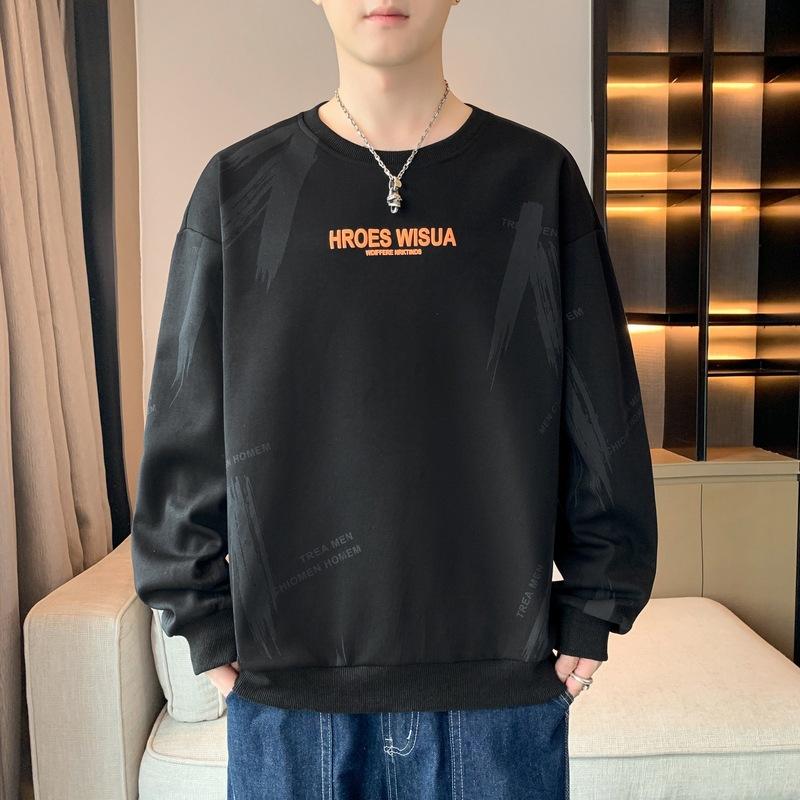 Мужская весенне-осенняя новая нижняя рубашка с длинным рукавом, футболка с круглым вырезом и принтом, большой размер, мужской топ