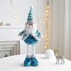 Christmas Doll Ornament Plush Standing Santa Claus Reindeer Snowman Figure with Telescope Leg Blue Gnome Doll Toy for Tree Fireplace Window Table
