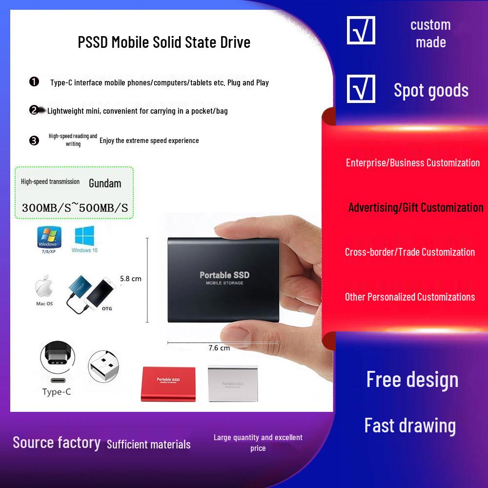 Мобильный твердотельный накопитель PSSD: Внешний USB-накопитель 512 ГБ/1 ТБ/2 ТБ для расширения памяти телефона