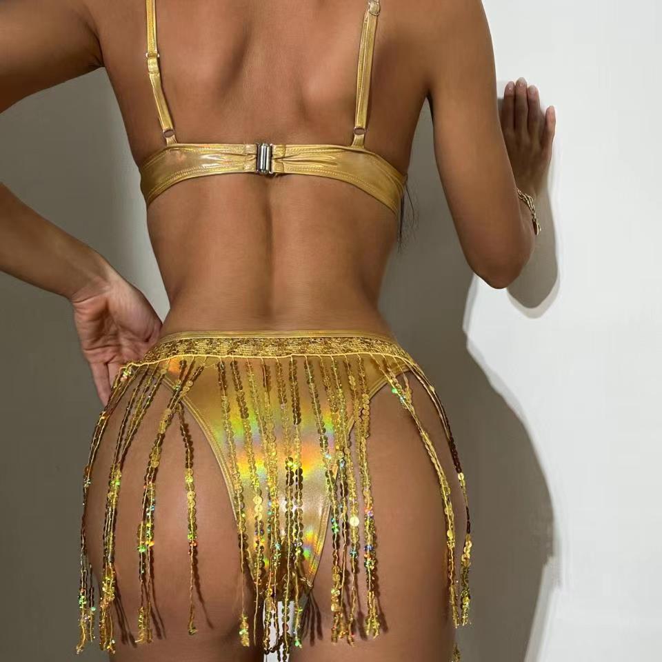 Женский сексуальный треугольный раздельный бикини-костюм, комплект, завязывающиеся по бокам стринги, купальник на одно плечо, эластичный