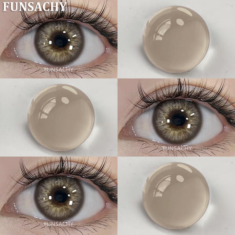 FUNSACHY2pcs Brown Colored Contacts Lenses with Myopia 0~-8.00 Degree Yearly Beauty Cosmetic Makeup Pupils 14.5mm Blue Eye Lens