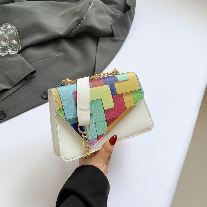 Персонализированная модная косая контрастная летняя новая модная цепочка простая ручная сумка через плечо на одно плечо маленькая квадратная сумка для женщин