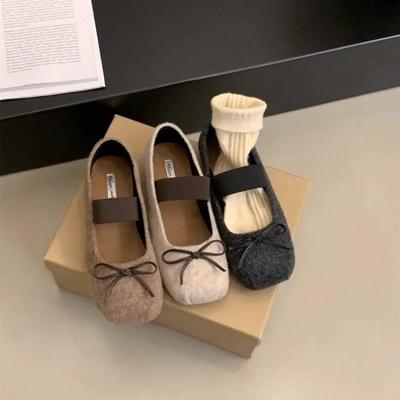 Мода 2024Туфли для Женщин Балетки с Мелким Вырезом Однотонные Слипоны с Бантом Обувь Джейн Мэри Мягкая Подошва Повседневные Красные Одинарные Лоферы