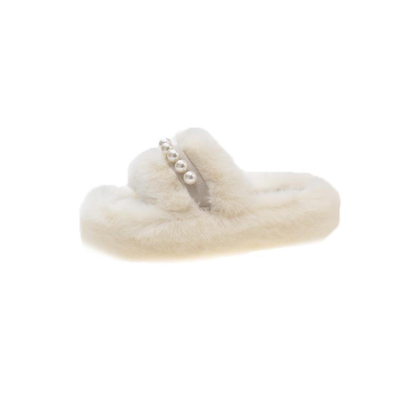 Шерстяные тапочки на толстой подошве. Универсальные и модные тапочки из жемчужного хлопка.