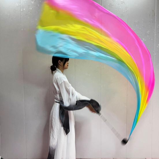 Пои для танца живота Вуаль из искусственного шелка Шар для пои Метательные шары Шарф Пои Лента Стример Разноцветная шелковистая лента