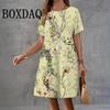 Women Summer Holiday Floral 3D Printed Dress Casual O-Neck Short Sleeve Retro Midi Vestido Fashion Beach Sundress Loose Clothing