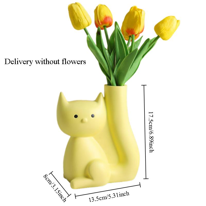 Creative Desktop Planter Cute Cat Shape Vase Ornament Resin Vase Decoration Hydroponic Plant Container Home Decor Accessories