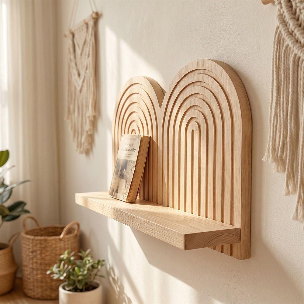Floating Design Wall Mounted Shelves Multi-Layer Design Wooden Shelves Arched Wall Shelves  Bedroom