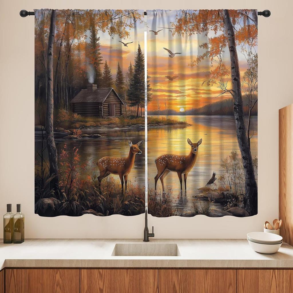 Blackout Wolf Curtains Retro Nature Wildlife Drapes Aurora Forest Wolves Animal Pattern Window Treatments Curtain Living Made Of Polyester Washable