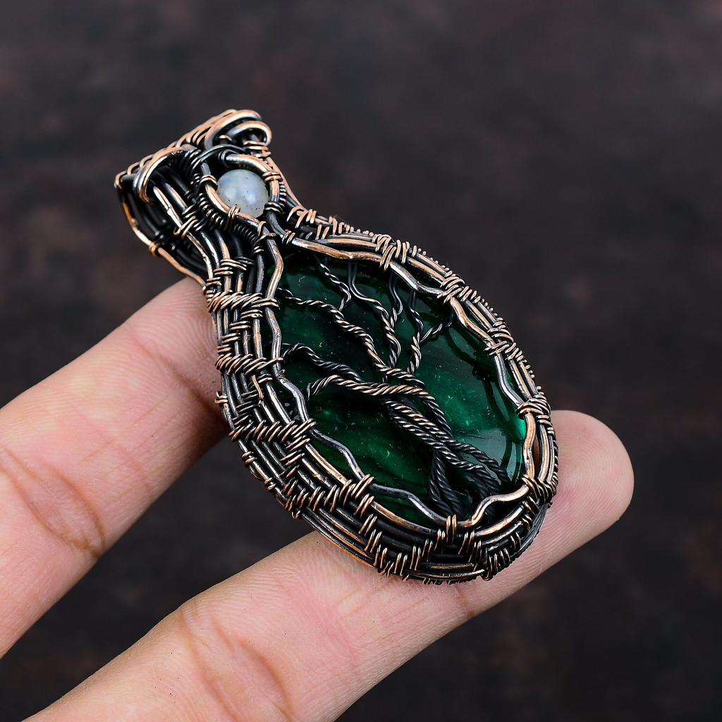 Tree Of Life Green Fire Labradorite Pendant Copper Wire Wrapped Pendant Rainbow Moonstone Pendant Handmade Gemstone Pendant Anniversary Gift