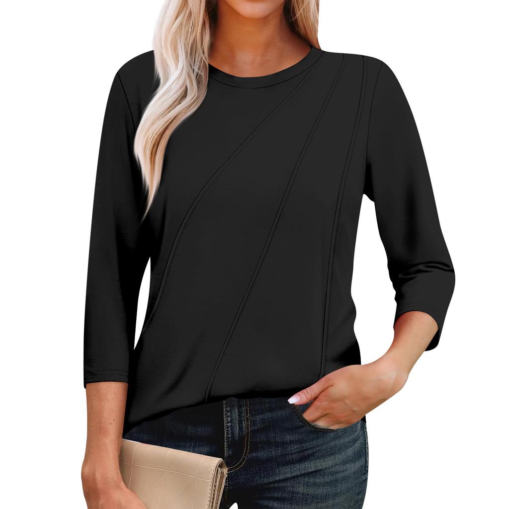 Женская мода повседневные топы с рукавом 3/4 плиссированные модные топы футболки