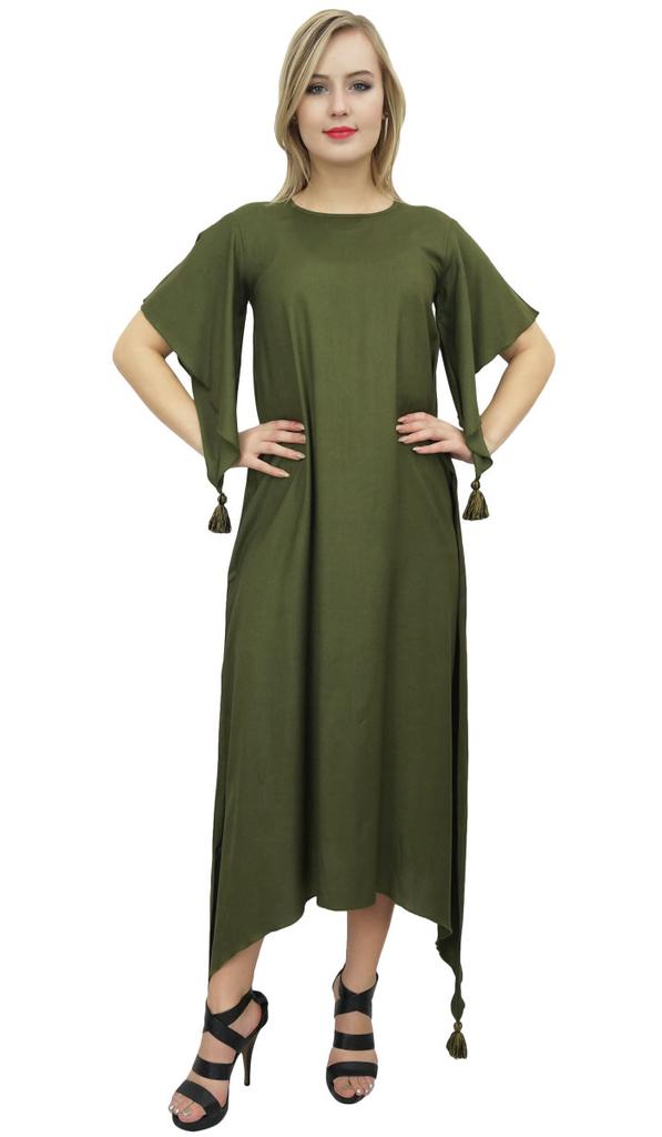 Bimba Women's Sleeve Black Asymmetrical Hem Maxi Dress with Scarf-14