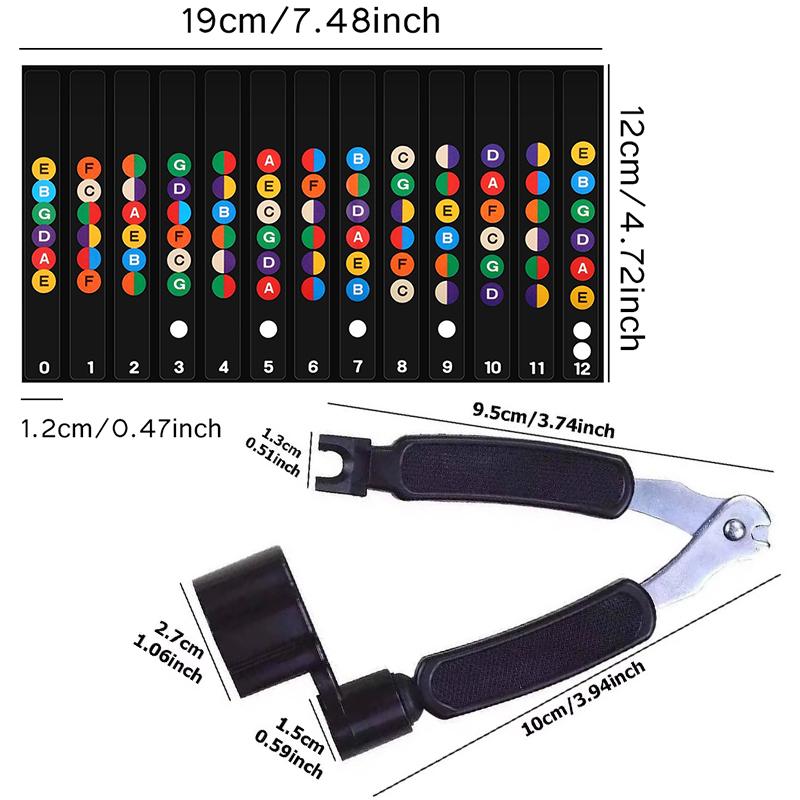 Многофункциональный гаджет для смены струн гитары со стикером шкалы ладов, наклейками нот, кусачками для струн, аксессуар для начинающих ZYF