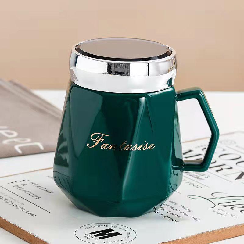 Lavender Cartoon Ceramic Water Mug with Cover,Mirror Seal Leakproof Mug Fashion Cup Milk Juice Cup Home Office Drinkware 500ml