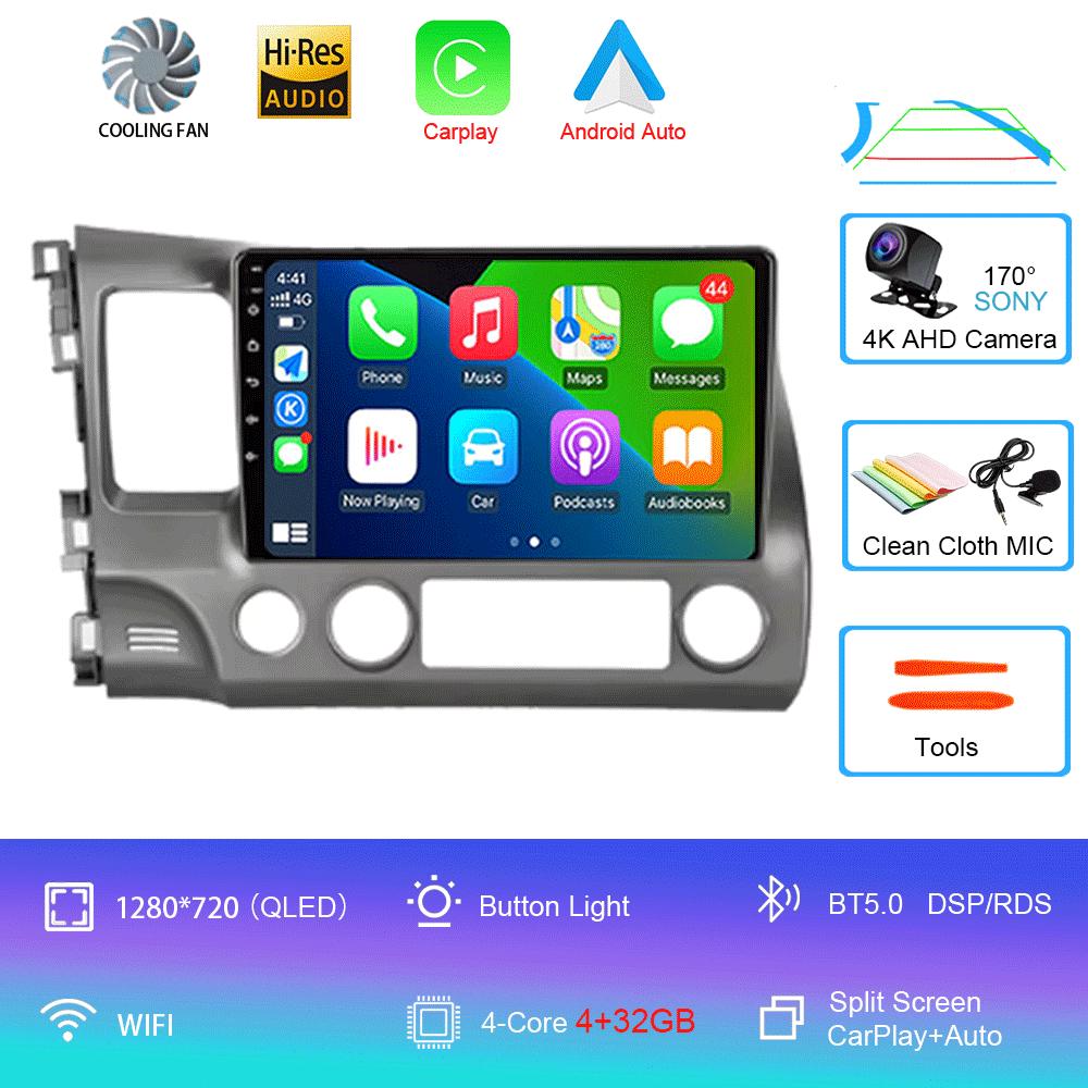 Для Honda Civic 2005 - 2012 2Din 4G Android 14 Автомагнитола Радио Мультимедийный Видеоплеер Навигация GPS Головное Устройство Carplay Монитор