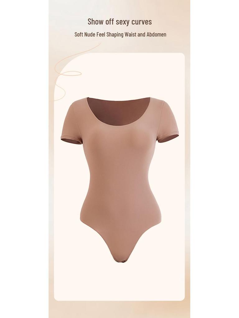 Seamless Short-Sleeve Shaping Bodysuit Thong for Women