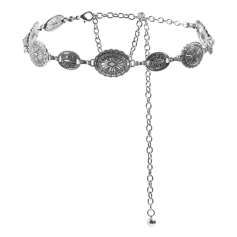 Ретро-стиль Женская металлическая цепочка на талию Регулируемый декоративный круглый резной ремень-цепочка Аксессуары высокого стиля