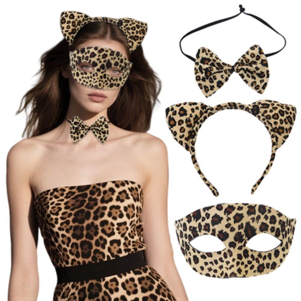 3Pcs/Set Leopard Catgirl Costume Accessories Creative Fashion Half Face Mask Halloween Decoration Sexy Masquerade Mask Christmas
