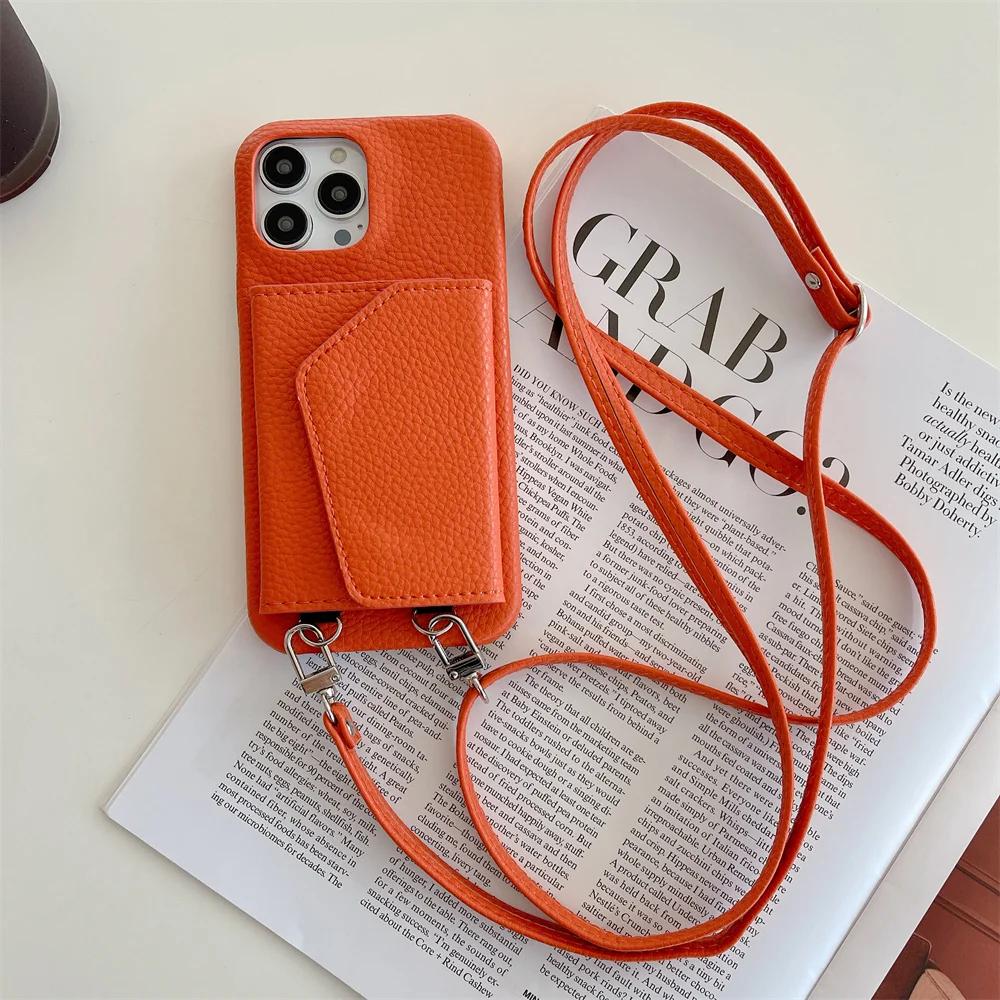 Leather Crossbody Lanyard Wallet Phone Case for IPhone 15 14 13 12 11 Pro Max Mini X XR XS Max 8 7 Plus SE 2 3 Card Holder Cover