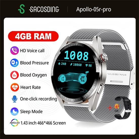 SACOSDING 4 ГБ локальная музыка умные часы с записью голосового помощника AMOLED экран умные часы Bluetooth вызов умные часы для мужчин Android 2024