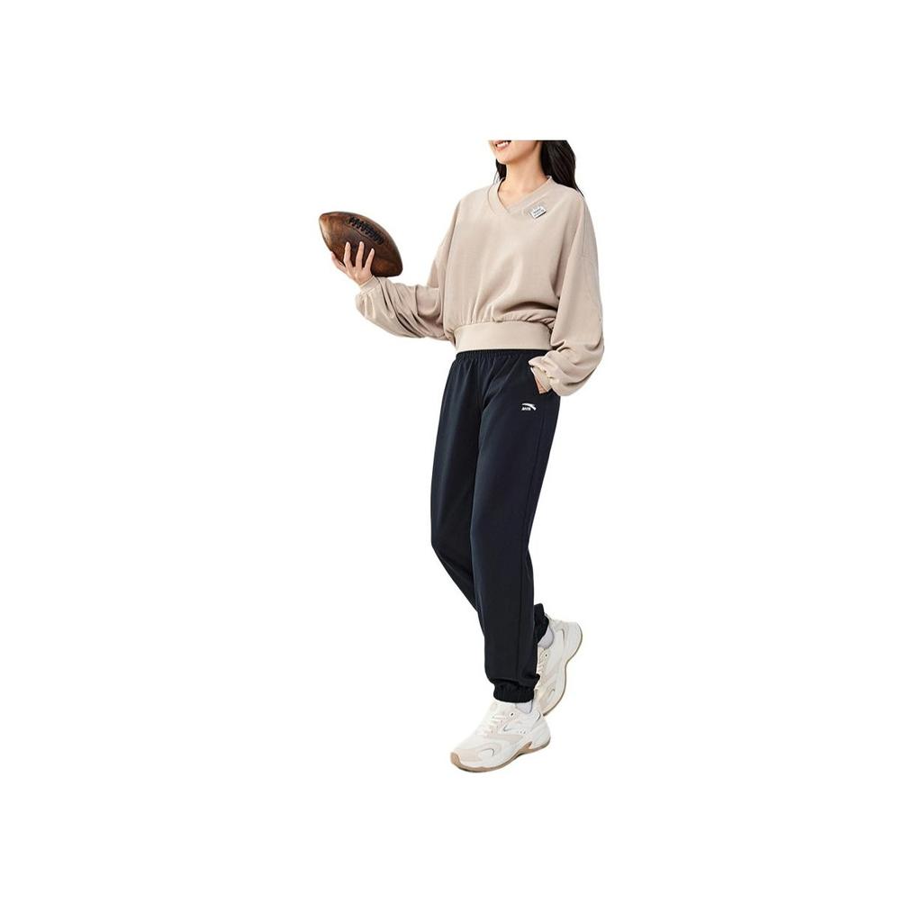 Anta Comfortable Casual Solid Color Long Knit Sports Pants Women Bottoms Black 162438306-1