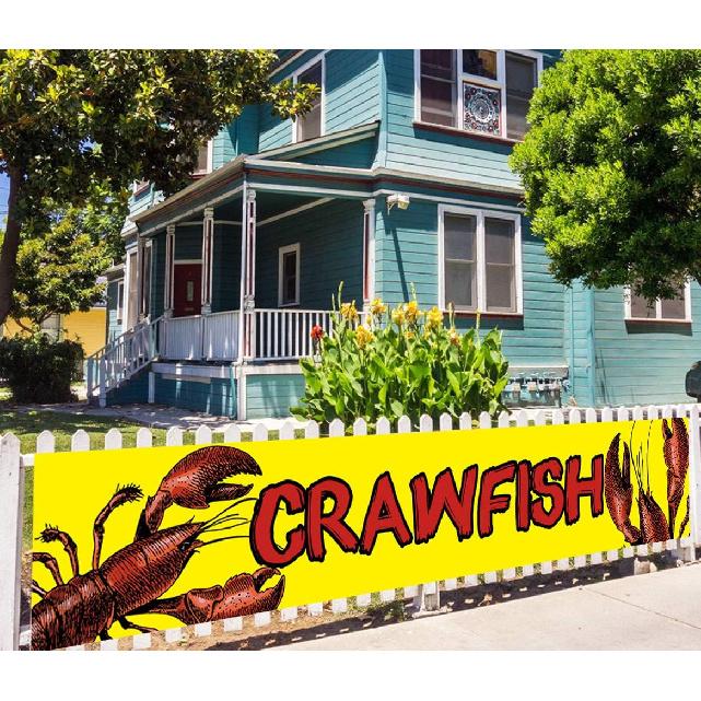 Large Crawfish Sign Banner Yellow Crawfish Sign for Restaurant Crawfish Party Supplies Decorations Craw Fish Yellow Flag - 9.8 x 1.6 ft