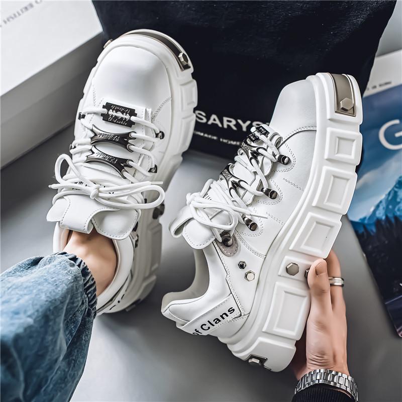 Мужская обувь для скейтбординга в стиле панк с металлическим трендом на платформе и заклепками, нескользящая повседневная спортивная обувь на шнуровке