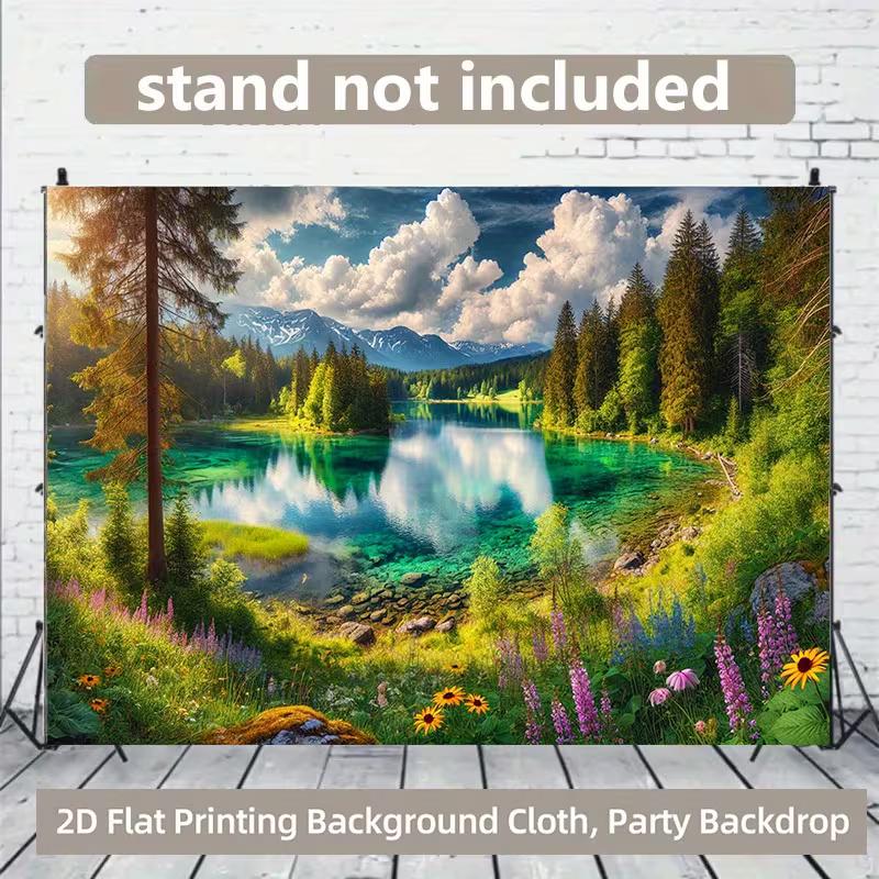 2D Green Forest Lake Scenic Photography Background Cloth