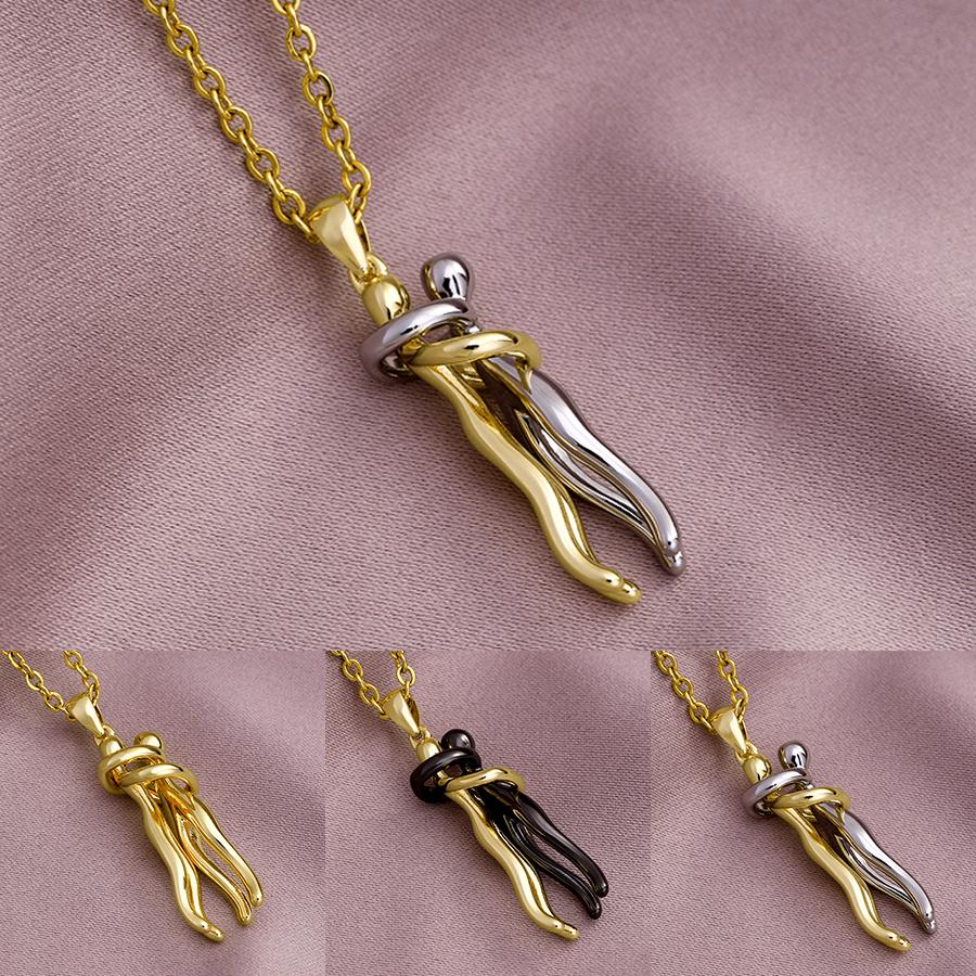 Fashion Stainless Steel Chain Gold Plated Copper Lovers embrace Pendant Necklace Charm Female Party Birthday Anniversar Jewelry